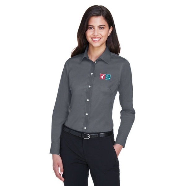 Ladies Devon & Jones Solid Stretch Button Up